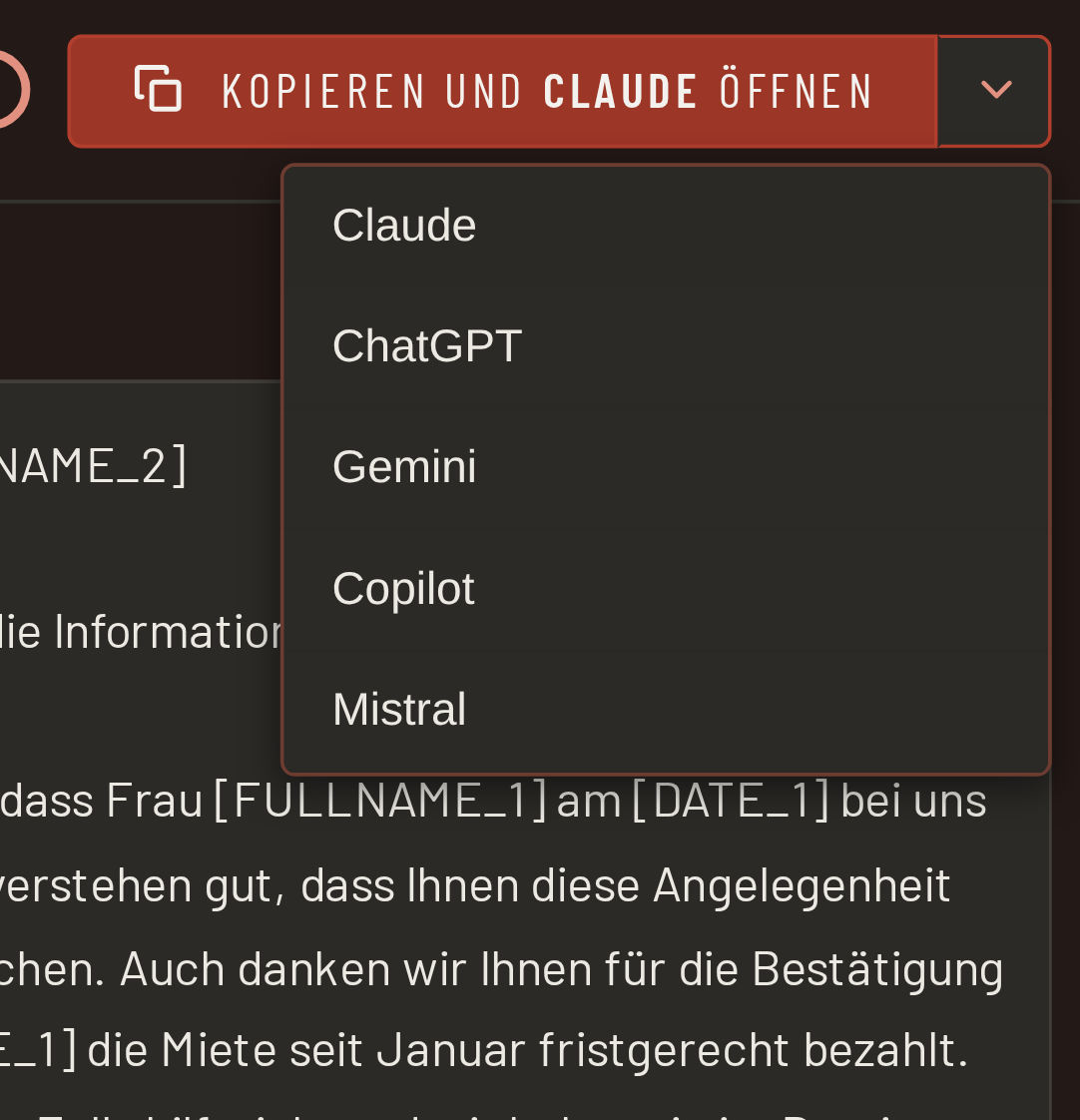 Auswahl des KI-Dienstes: ChatGPT, Claude, Copilot, Gemini oder Mistral