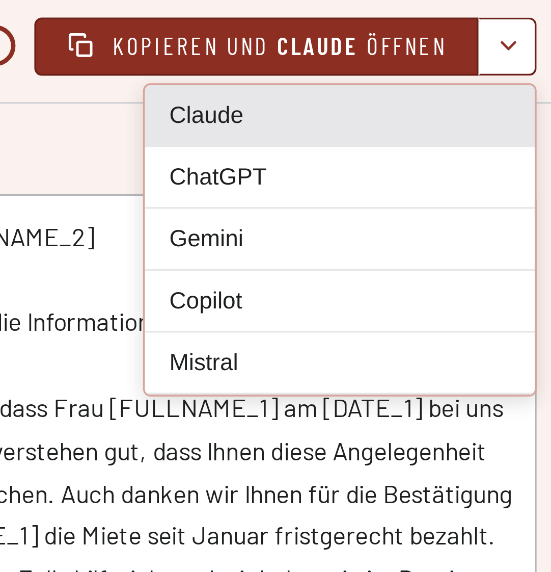Auswahl des KI-Dienstes: ChatGPT, Claude, Copilot, Gemini oder Mistral