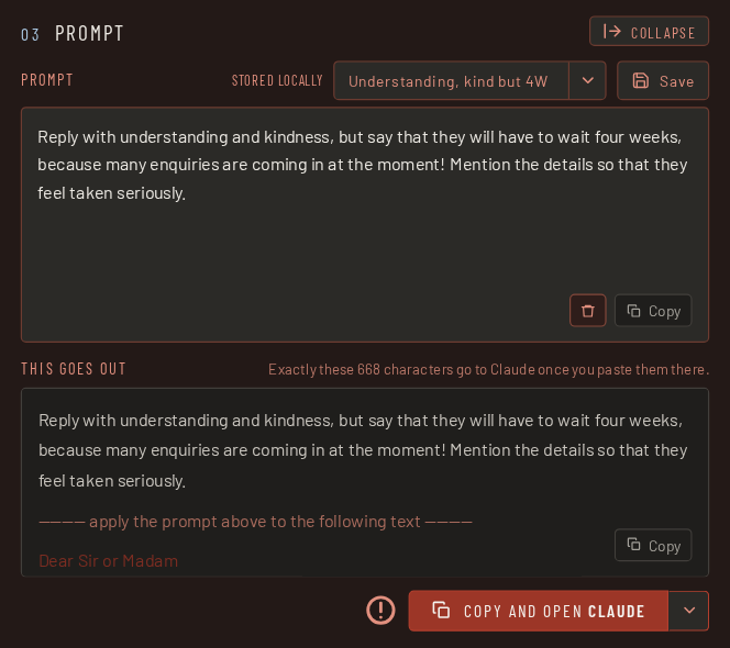 Step 4: copy the masked text and paste it into the AI service