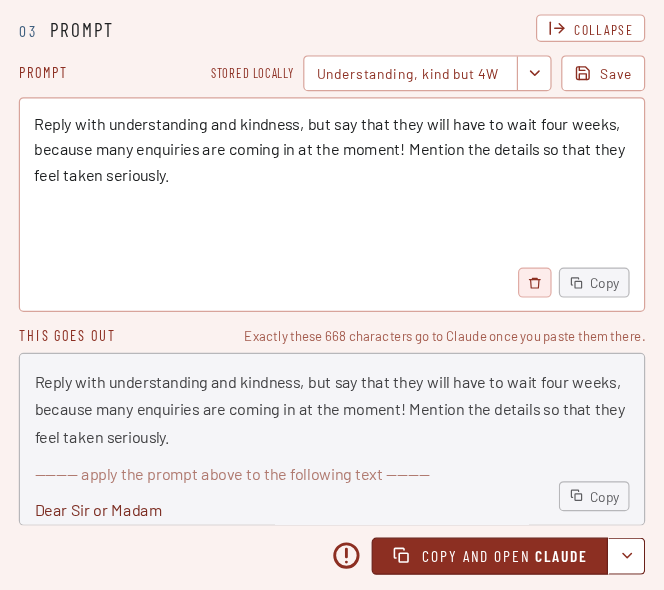 Step 4: copy the masked text and paste it into the AI service