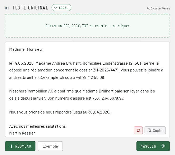 Étape 1 : déposer un document dans MASCHERA ou coller du texte