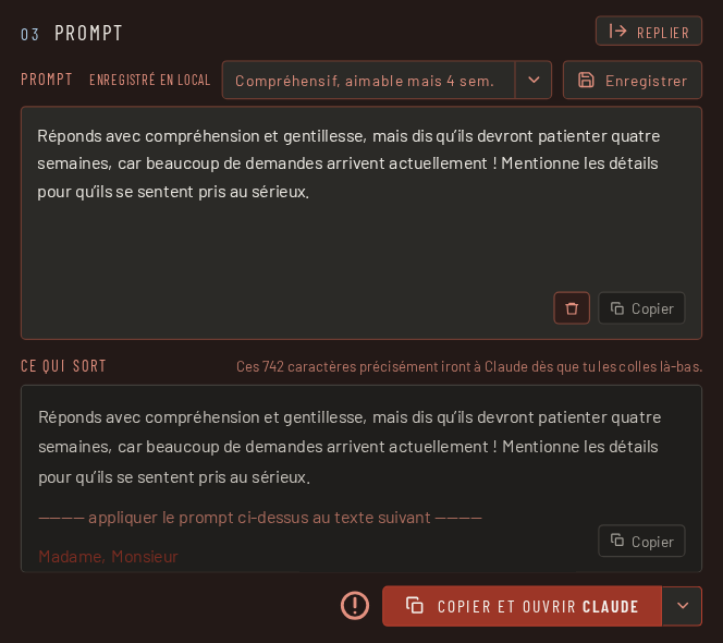 Étape 4 : copier le texte masqué et le coller dans le service d’IA
