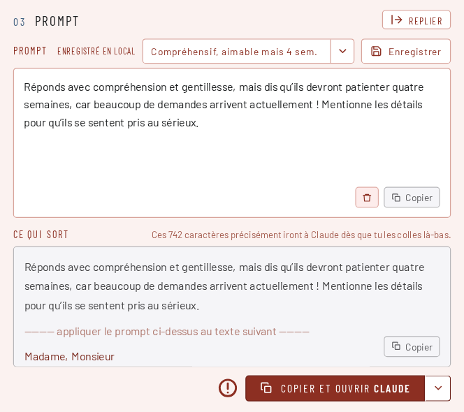 Étape 4 : copier le texte masqué et le coller dans le service d’IA