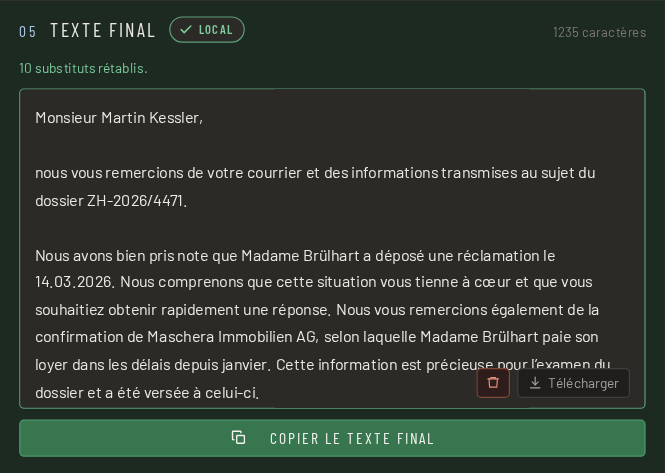 Étape 5 : coller la réponse, MASCHERA rétablit les valeurs réelles