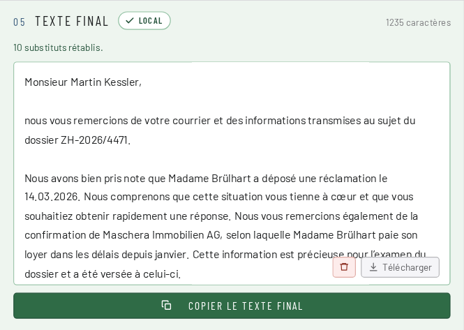 Étape 5 : coller la réponse, MASCHERA rétablit les valeurs réelles
