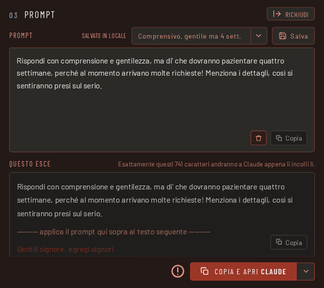 Passo 4: copiare il testo mascherato e incollarlo nel servizio di IA