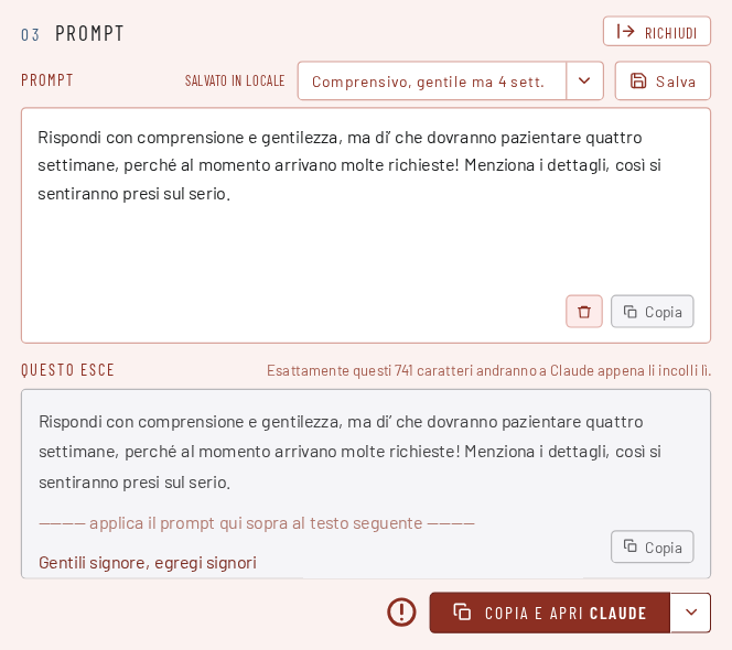 Passo 4: copiare il testo mascherato e incollarlo nel servizio di IA
