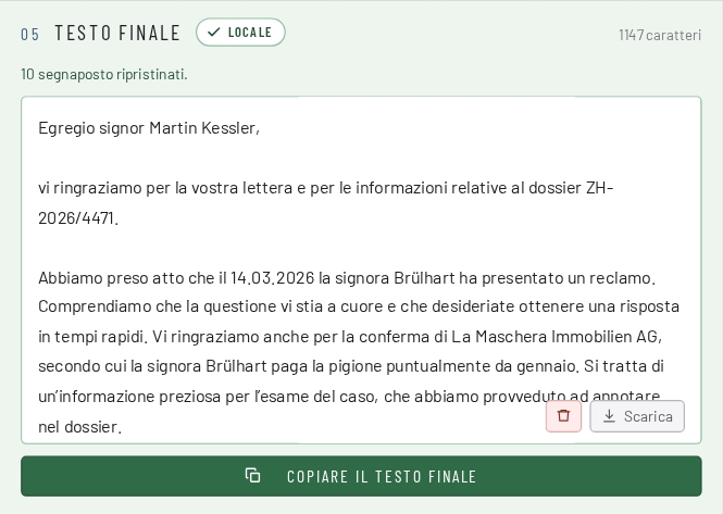 Passo 5: incollare la risposta, MASCHERA reinserisce i valori reali